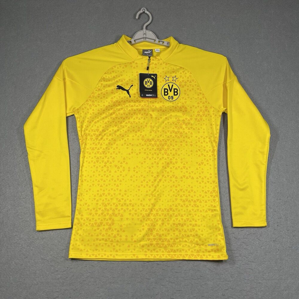 Borussia Dortmund Sweatshirt Mens Small Yellow Puma Fleece 1/4 Zip BVB Fussball
